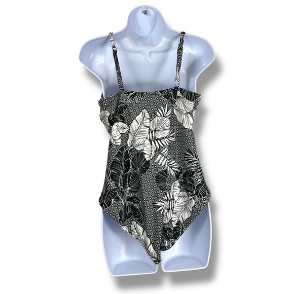 Kona Sol Swimsuit Womens Large Green White Tropical Leaf Print One-Piece - Picture 8 of 9